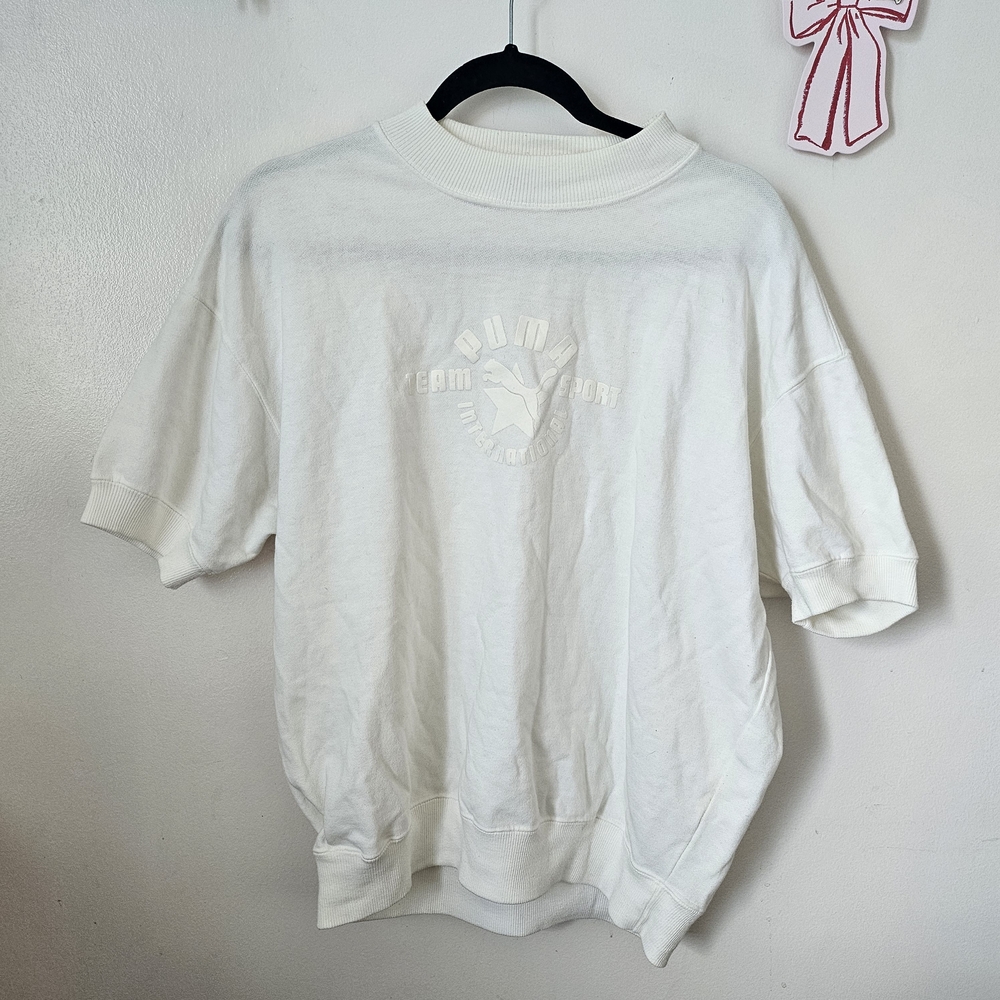 Vintage Puma White Ribbed Collar Tee